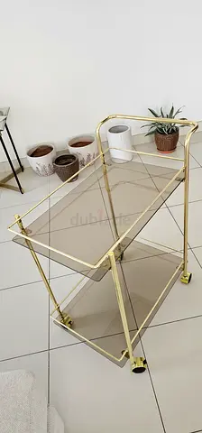 GOLD TRAY TROLLEY WITH WHEELS