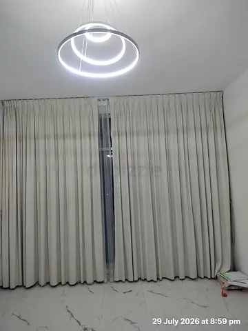 Full-length cream fabric curtains×3 - blackout style, ready to hang