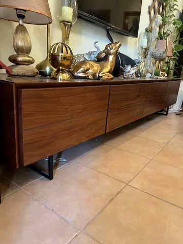 Solid Wood Low TV Console / Entertainment Unit - Modern Walnut Finish