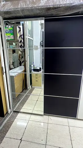Sliding Wardrobe with Mirrored Door - Black & White, Good Condition