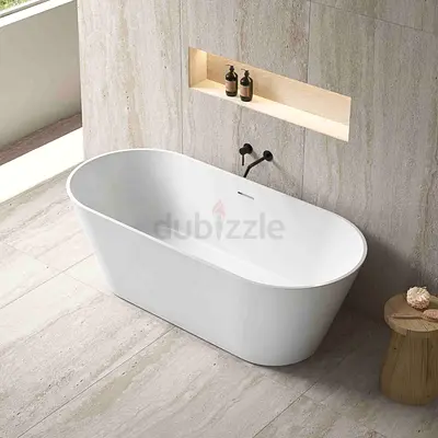 Freestanding White Acrylic Bathtub - Modern Oval Design