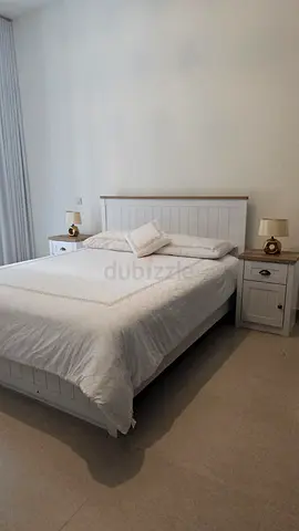 White Wooden Queen Bed with Matching bedside tables - excellent Condition