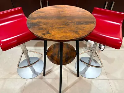 Wooden Round Bar Table with Shelf - Compact bistro table and stylish chairs