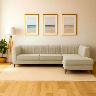 Modern beige L-shaped sofa with chaise