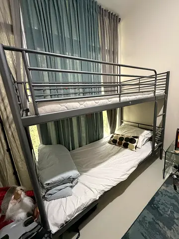 Metal bunk bed with twin over full frame - good condition with mattress