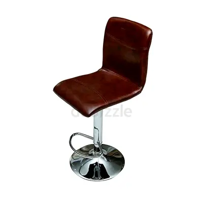Adjustable Brown Leather Bar Stool with Chrome Base