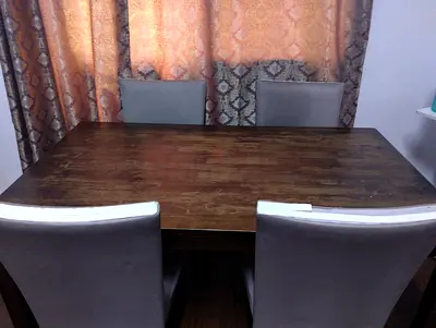 Solid Wood Dining Table with 4 Upholstered Chairs - Good Condition