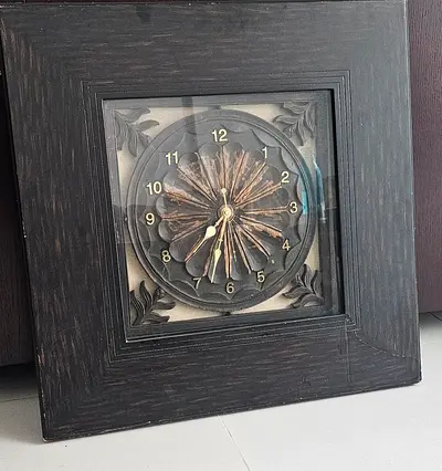Framed Decorative Wall Clock with Floral Metal Face