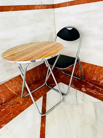 Compact folding table and chair set - light wood top, black seat