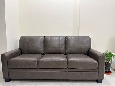 Comfortable 3-Seater Grey Faux Leather Sofa