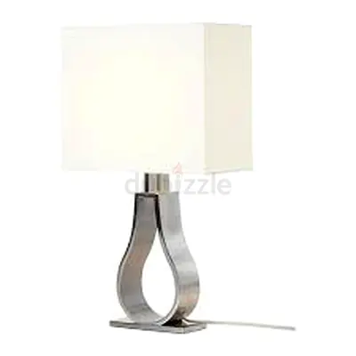 IKEA Modern Brushed Steel Table Lamp with White Square Shade