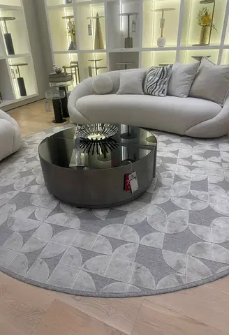 Modern Round Patterned Grey Rug