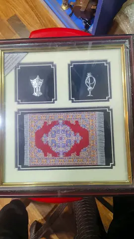 Framed Miniature Persian Rug Art with Silver Ornament-28x30cm