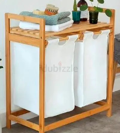 New Lumaland Bamboo Double Laundry Sorter 60L with Top Shelf