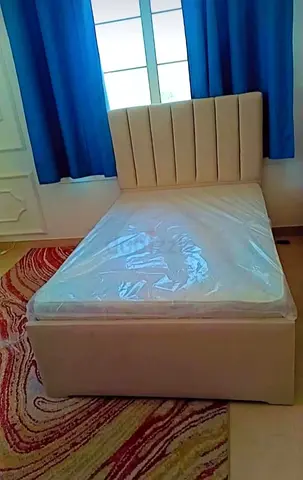 BRAND NEW DOUBLE SIZE FAIBRC WOOD BED INCLUDING MATTRESS 120X190 CM