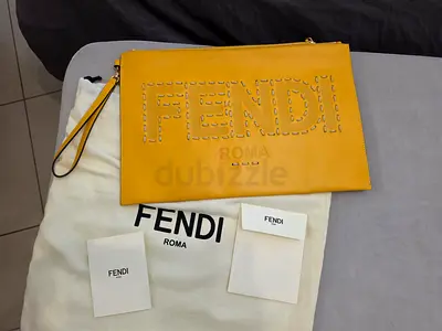 Fendi Roma Yellow Leather Wristlet/Clutch