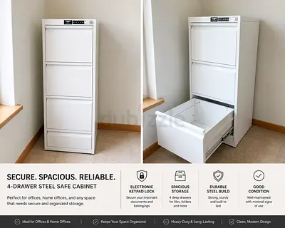 White 4-Drawer Steel File Cabinet with Electronic Keypad Lock