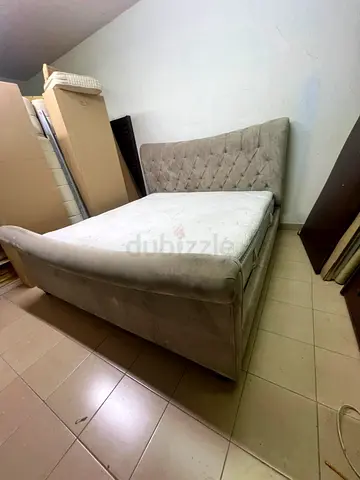 King size upholstered bed frame with storage - light grey