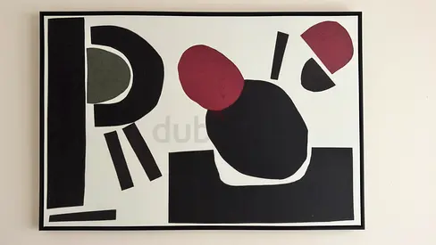 Textured Framed Canvas Wall Art - black, white and red composition