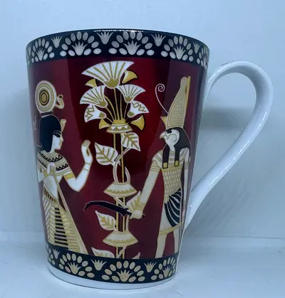 Egyptian-themed Ceramic Coffee Mug - Red and Gold