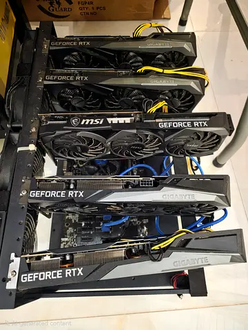 Used GPU Mining Rig — 5x GeForce RTX GPUs 3060 ti on Open Air Frame (working)