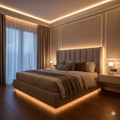 Modern Upholstered Bed Frame with LED Lighting