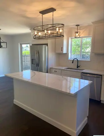 Modern Kitchen Island with Quartz Top storage cabinet
