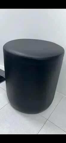 Black Cylindrical Faux Leather Ottoman / Pouffe
