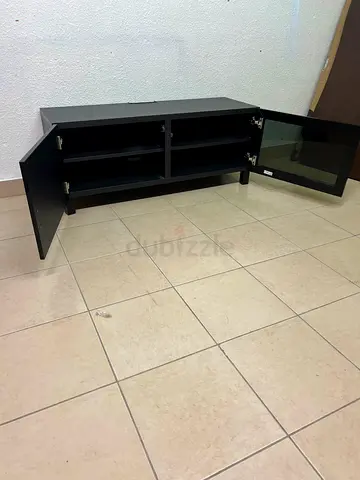 Black TV Console / Entertainment Unit with Glass Doors