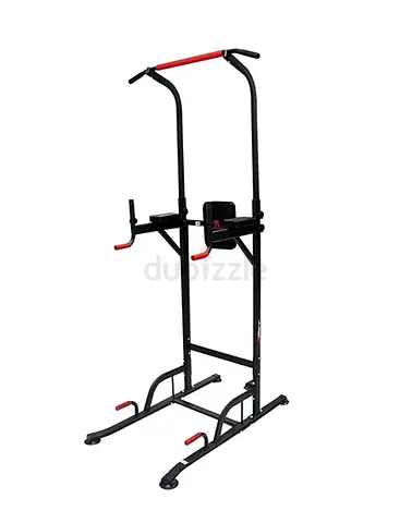 Power Tower with Vertical Knee Raise, Dip Station & Pull-Up Bar | Black/Red