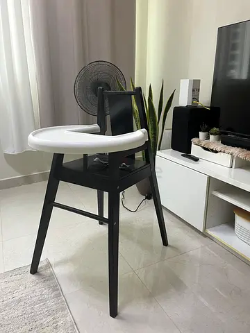Ikea Antilop-style Baby High Chair with Tray - Black Frame, White Seat