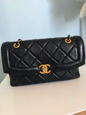 Original Chanel , Black Quilted Chain-strap Shoulder Bag with documents and box