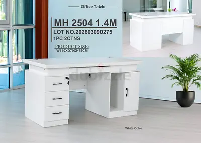 White Office Desk with Drawers  Cabinet - 140cm x 70cm x 75cm