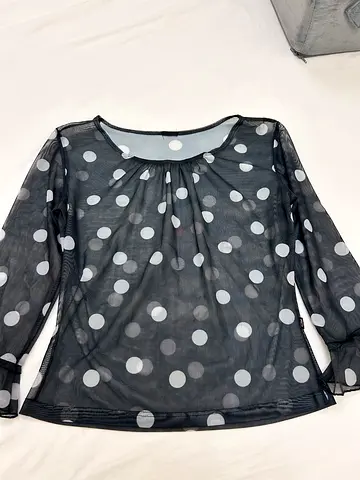 Black sheer polka dot long sleeve top - size approx M