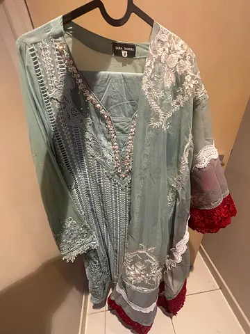 Saira Shakira Embroidered Mint Green 3-Piece Suit - Size M