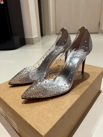 Silver crystal-embellished clear PVC stiletto heels brand new size 37 UK 4