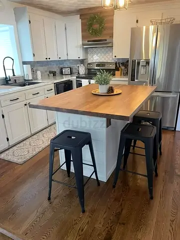 Solid Wood Kitchen Island with Butler Countertop - White Base, Natural Top
