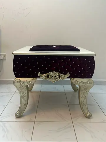 Ornate Vintage-Style Upholstered Table in Purple and White