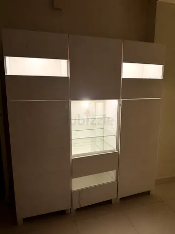 IKea White Display Cabinet with LED Lighting and Glass Shelves