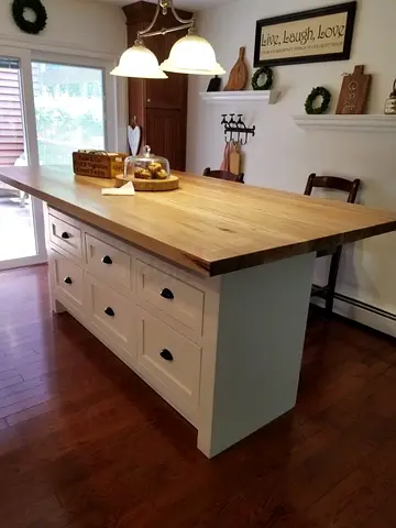 Large Kitchen Island with Solid Wood Top and Storage Drawers