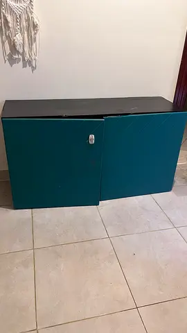 Compact two-door storage cabinet - teal finish