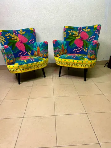 Pair of Colorful Floral Accent Armchairs - Good Condition