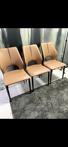 Set of 3 tan dining or office chairs with metal legs - good condition