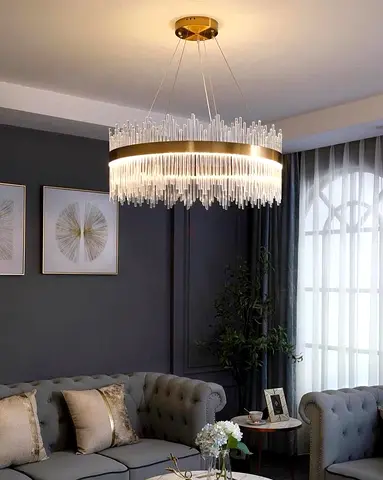 Modern crystal ring chandelier - large pendant light, gold finish
