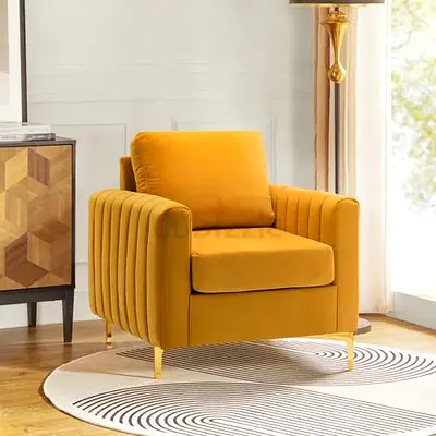 Mustard Velvet Accent Armchair with Gold Legs - Like New