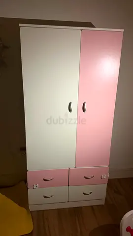White and Pink Children’s Wardrobe with Drawers - Good Condition