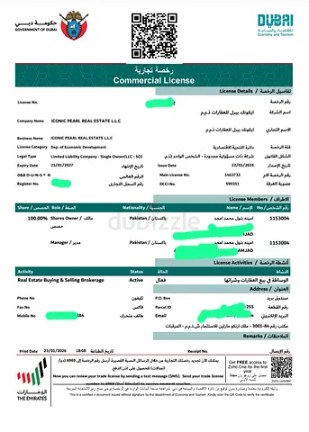 Commercial Trade License Document - ICONIC PEARL REAL ESTATE LLC (Dubai)