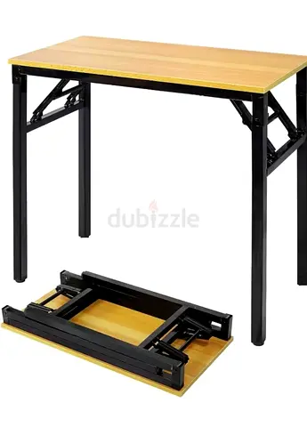 Foldable Compact Dining/Study Table with Metal Frame and Wooden Top