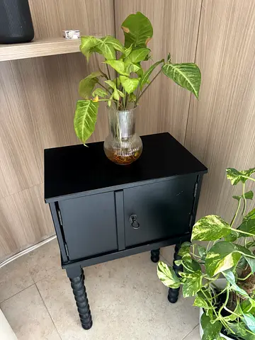Black bedside nightstand with storage cabinet and lock