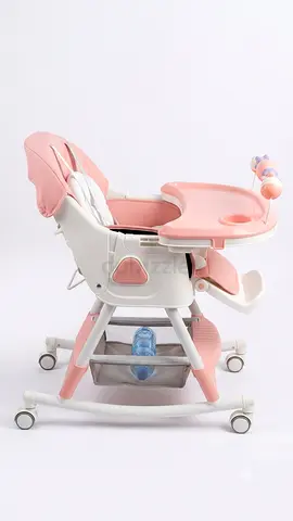 Adjustable Pink Baby High Chair with Tray and Wheels